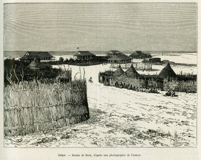 Dakar. Gravure de Riou pour illustrer le récit Voyage à la Plata, trois mois de vacances par Émile Blaireaux en 1886, dans Le Tour du monde 1887, sous la direction d