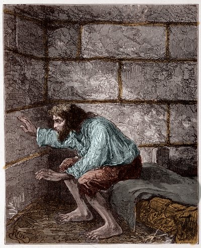 Edmond Dantès, alias le Comte de Monte-Cristo dans sa prison - Gravure par Riou, dans « Le Comte de Monte-Cristo » par Alexandre Dumas - Edouard Riou