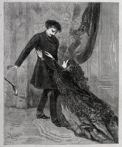 Edmond Dantès et Mercedes - Gravure de Riou, dans "Le Comte de Monte-Cristo" d