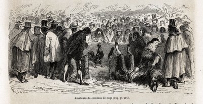 Combattants autour de la cancha de gallos à Cuzco - Edouard Riou