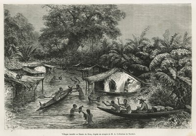 Villages inondés (illustration du voyage au Gabon et sur le fleuve Ogooué, 1875-1877, par Alfred Marche) - Edouard Riou