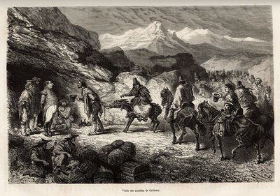 P.Marcoy retrouve un ami, devenu colonel de génie et posté dans une grotte près du lac de Cailloma, ensemble ils reçoivent la visite des notables de la ville, gravé d