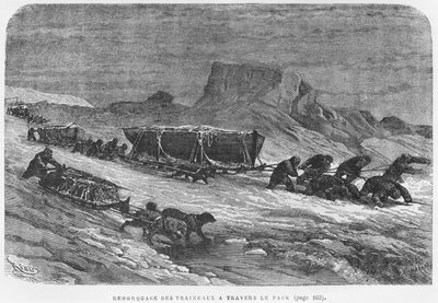 Tirant les traîneaux à travers la banquise, illustration de 