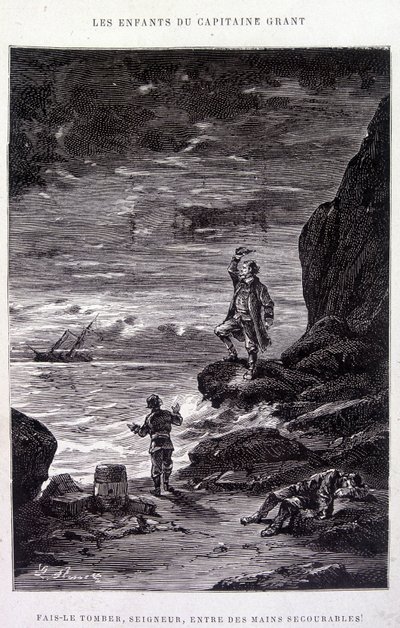 Descendez-le, Seigneur, entre des mains découragées ! dans « Les Enfants du Capitaine Grant » par Jules Verne - Edouard Riou