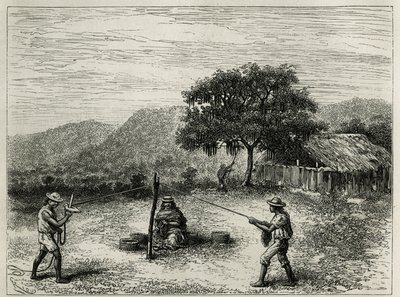 La fabrication de la cabuya, ficelle de Fourcroya, près de Cartago (Colombie), gravure de Riou, pour illustrer l