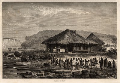 La messe du départ à Echarati (Pérou), assistée par les indigènes convertis, dessin par Riou, illustrant le voyage de Paul Marcoy de l