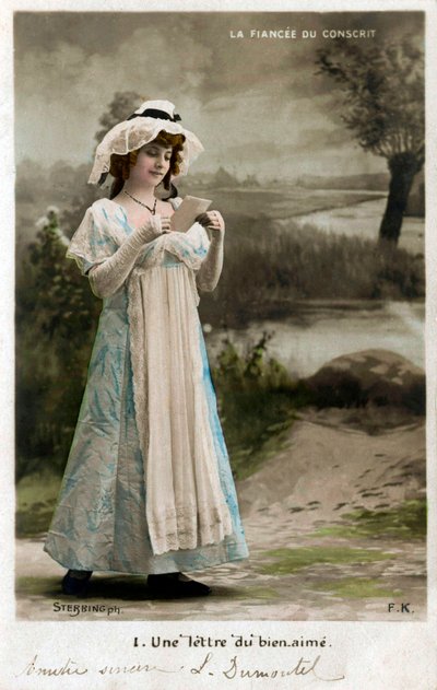 Jeune femme recevant une lettre de son bien-aimé qui est au front, Carte postale - Edouard Stebbing