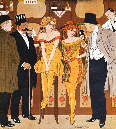 Caricature de prostituées avec leurs clients, de 