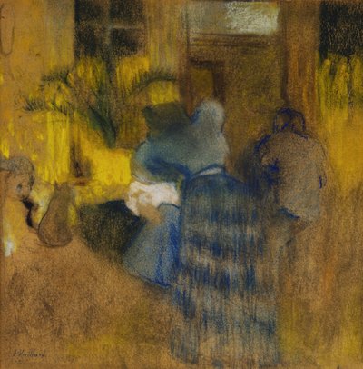 Intérieur jaune et bleu, chat et enfant - Edouard Vuillard
