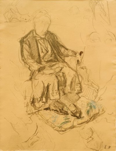 Madame Bénard assise, pieds posés sur un coussin - Edouard Vuillard