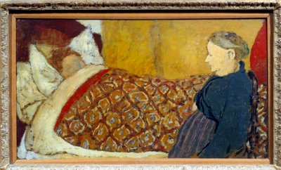La berceuse Une grand-mère chante une berceuse ou raconte une histoire à un enfant pour dormir. Carton marouflé sur panneau de bois par Édouard Vuillard - Edouard Vuillard