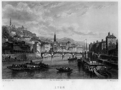 Vue de la ville de Lyon, département du Rhône, région Rhône-Alpes, France. Gravure par Willmann dans « La France ancienne et moderne » de Jean-Bernard Mary-Lafon - Edouard Willmann