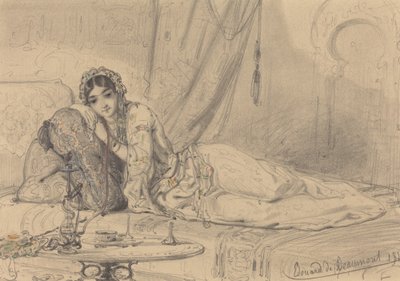 Une femme du Moyen-Orient allongée dans un cadre exotique - Edouard de Beaumont