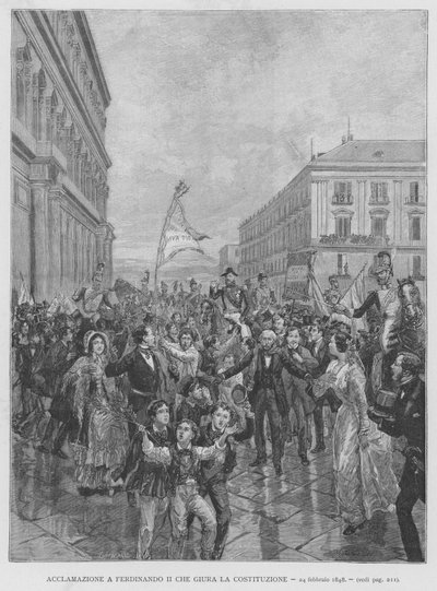 Acclamazione A Ferdinando II Che Giura La Costituzione, 24 février 1848 (gravure) - Edouardo Matania