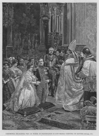 Cérémonie religieuse pour le mariage de Ferdinand II avec Marie-Christine de Savoie - Edouardo Matania