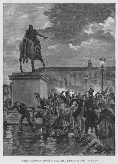 Manifestation à Naples le soir du 14 décembre 1847 - Edouardo Matania
