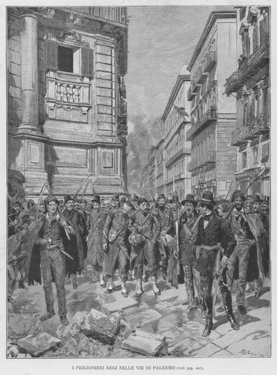 Les prisonniers royaux dans les rues de Palerme (gravure) - Edouardo Matania