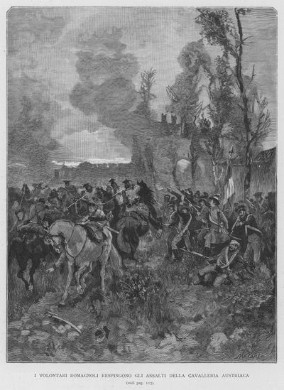 Les Volontaires Romagnols repoussent les assauts de la cavalerie autrichienne - Edouardo Matania