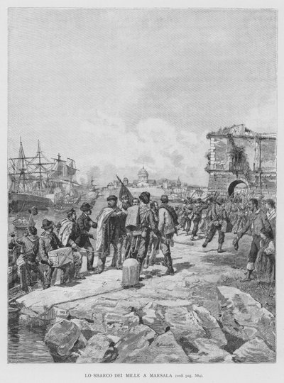 Le débarquement des Mille à Marsala (gravure) - Edouardo Matania