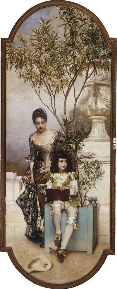 Mère et Enfant dessinant dans le Parc, 1886 - Eduard Charlemont