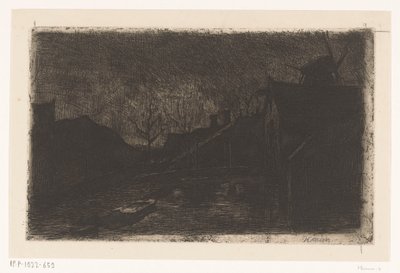 Paysage avec maisons et moulin au crépuscule - Eduard Karsen (signed by artist)