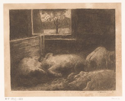 Cochons dans une étable - Eduard Karsen (signed by artist)
