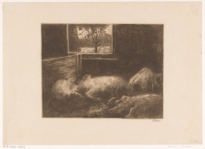 Cochons dans une étable - Eduard Karsen (signed by artist)