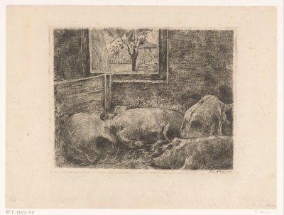 Cochons dans une étable - Eduard Karsen (signed by artist)