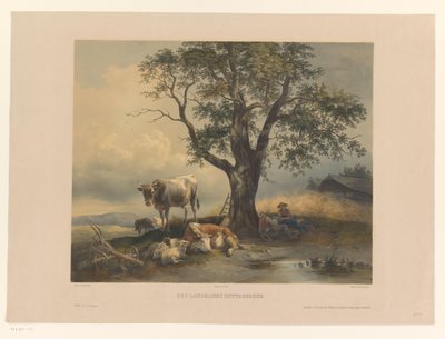 Figures avec bétail se reposant dans un paysage, Le repos de midi du paysan - Eduard Weixlgärtner