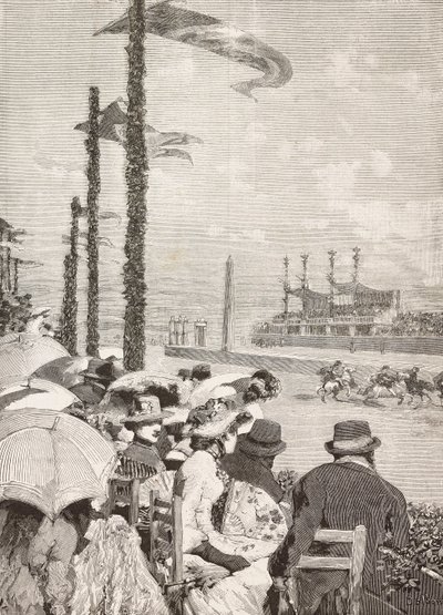 Courses de chevaux aux fêtes pompéiennes, Pompéi, Italie, gravure d