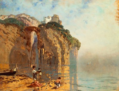 Vue du golf avec des gens sur la plage - Eduardo Dalbono