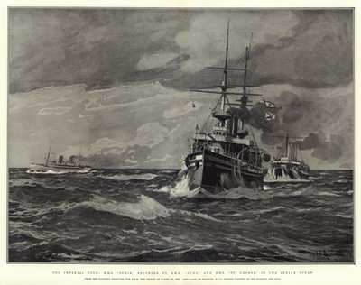 La tournée impériale, H M S Ophir, escorté par H M S Juno et H M S St George, dans l