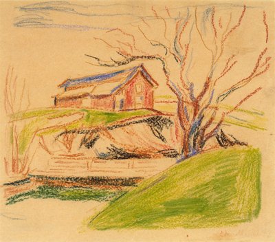 La maison sur la colline (crayon) - Edvard Munch