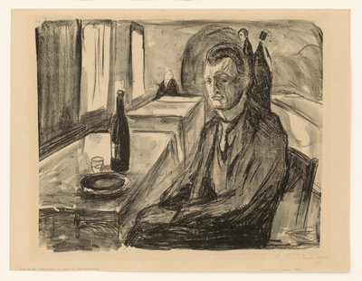 Autoportrait avec une bouteille de vin - Edvard Munch