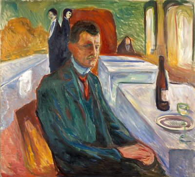 Autoportrait avec une bouteille de vin - Edvard Munch