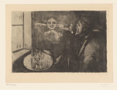 Femme et homme fumant la pipe à une table - Edvard Munch