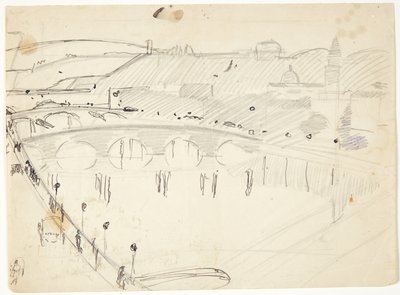 Vue depuis une fenêtre sur Lungarno vers la rivière et les hauteurs de Santo Spirito et San Miniato, Florence - Edvard Weie