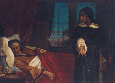 Une figure en manteau devant le lit d