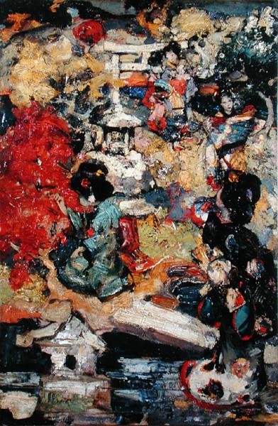 Figures japonaises dans un jardin - Edward Atkinson Hornel
