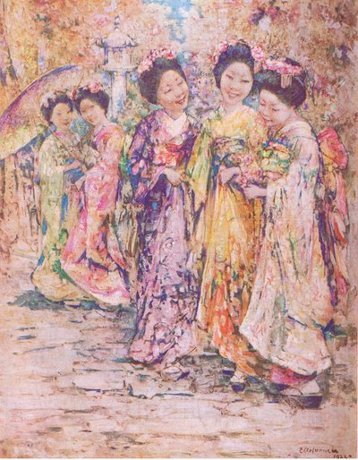 La promenade, Kyoto, illustration de Mon Magazine - Edward Atkinson Hornel