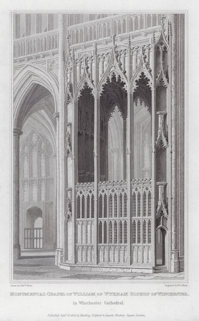Chapelle monumentale de William de Wykham, évêque de Winchester, dans la cathédrale de Winchester (gravure) - Edward Blore