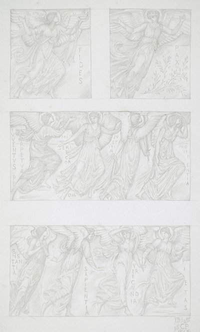 Études sur papier de figures allégoriques - Edward Burne-Jones