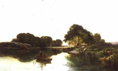 Paysage fluvial avec des pêcheurs - Edward Charles Williams