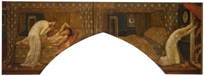 Cupidon et Psyché - Murales de Palace Green - Psyché tenant la lampe regarde le visage de Cupidon endormi et Psyché abandonnée, 1881 - Edward Burne Jones