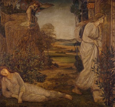 Cupidon et Psyché - Murales de Palace Green - Zéphyr portant Psyché à la montagne, 1881 - Edward Burne Jones