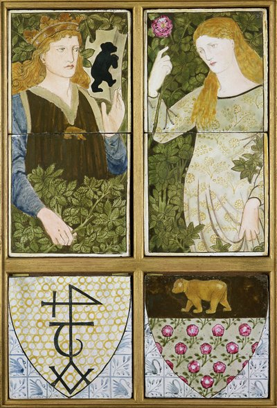 Le Roi Arthur et la Reine Guenièvre, Panneau de Six Carreaux fabriqué par Morris, Marshall, Faulkner & Co. (céramique) - Edward Burne Jones