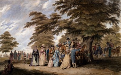 Une promenade à Hyde Park, 1796 gravure en couleur - Edward Days