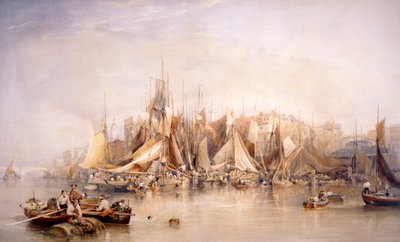 Billingsgate, premier jour des huîtres, tôt le matin, 1843 - Edward Duncan
