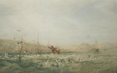 Pêcheurs chassant les mouettes des filets, Mumbles, Galles du Sud - Edward Duncan
