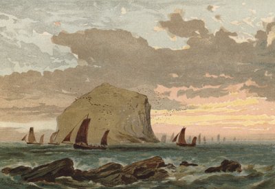 Lever de soleil, flotte de bateaux de pêche au large du Bass Rock - Edward Duncan